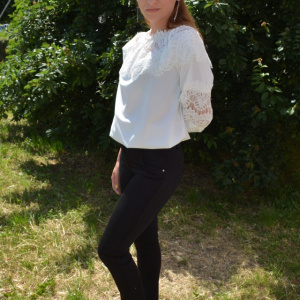 Pantalon fashion cu strasuri aplicate, nuanta de negru simplu - Img 3
