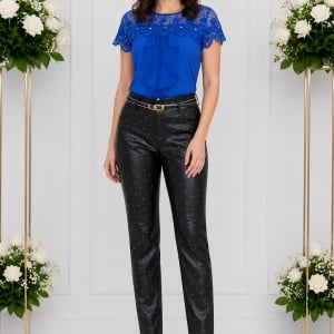 Pantalon Kayle tip piele cu buline,nuanta de negru