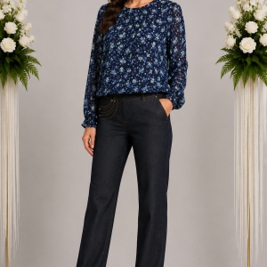Pantalon lung casual, de culoare gri, din material usor elastic