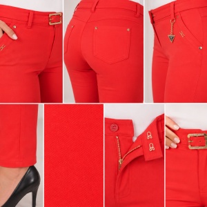 Pantalon lung, corai, din material de calitate cu croi tip creion - Img 3