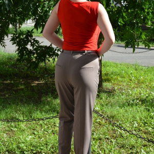 Pantalon lung cu aspect clasic, nuanta nisipie, cu talie medie - Img 4