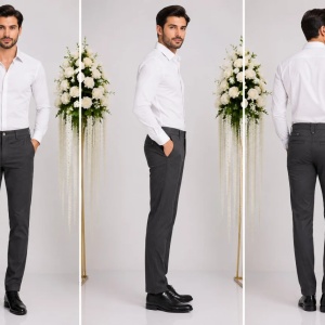 Pantalon lung masuri mici, de culoare gri inchis, model casual - Img 2
