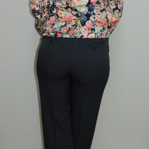 Pantalon lung, model clasic, cu insertii de cusaturi, de culoare gri - Img 6