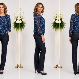 Pantalon masura mare, de culoare bleumarin, cu aspect de blug - Img 3