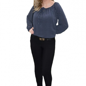 Pantalon modern de toamna-iarna, negru, cu model cambrat - Img 1