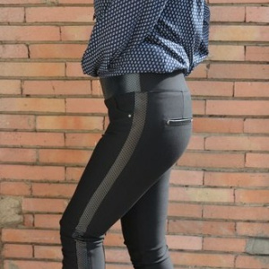 Pantalon negru din material usor elastic, masura mare, model lung - Img 2