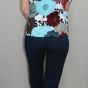 Pantalon rafinat de zi, bleumarin, model cu aspect de blug - Img 3