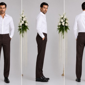 Pantalon simplu, clasic, de culoare maro, din material de bumbac - Img 5