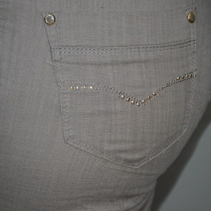 Pantalon subtire din bumbac, cu aspect de blug, culoare bej - Img 5