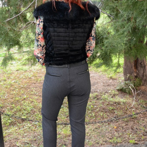 Pantalon tineresc gri, din material gros cu imprimeu de carouri - Img 5