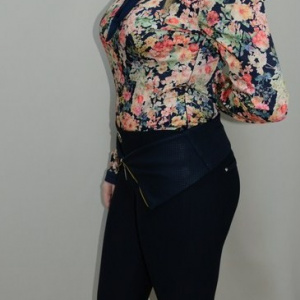 Pantalon usor elastic, nuanta de bleumarin, talie inalta, fermoar - Img 7