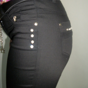 Pantaloni casual, design tip blug, negri, cu detalii argintii - Img 6