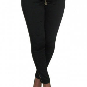 Pantaloni casual, design tip blug, negri, cu detalii argintii - Img 1