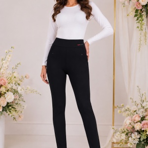 Pantaloni Colant Damă Negri, Talie Elastică, Croi Conic – 95% Poliester, 5% Elastan