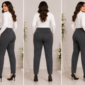 Pantaloni Damă Gri Închis Elastici cu Talie Lată, Buzunare și Detaliu Decorativ - Img 2