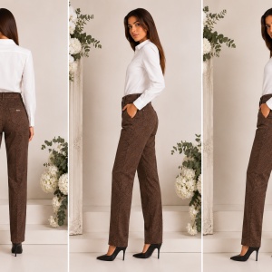 Pantaloni Damă Maro Eleganți cu Model Texturat – Bumbac Elastic, Croială Clasică - Img 2