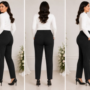 Pantaloni Damă Negri Eleganți cu Curea și Detalii Decorative - Img 6