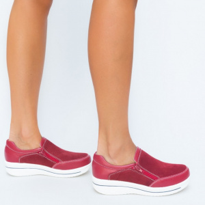 Pantof casual din piele naturala de culoare marsala - Img 5