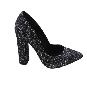 Pantof chic cu sclipici negru-argintiu, model elegant cu toc inalt - Img 1