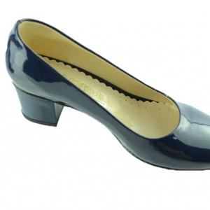 Pantof clasic cu toc patrat, de culoare bleumarin, cu aspect lucios - Img 5