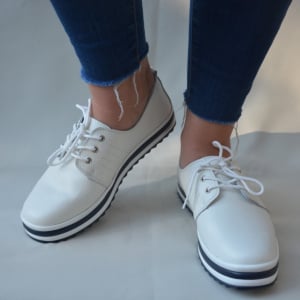 Pantof clasic tip sport, de culoare alba, model tineresc cu siret - Img 7