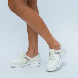 Pantof confortabil din piele naturala bej cu talpa plina - Img 5