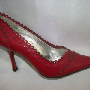 Pantof cu design de cusaturi si capse, rosu, model deosebit - Img 2