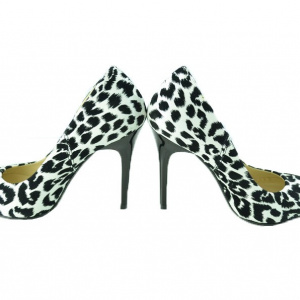 Pantof elegant cu toc inalt, negru-alb, cu imprimeu tip leopard - Img 2