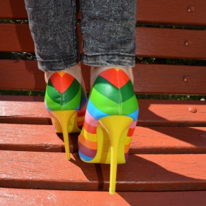 Pantof fashion tip stiletto cu design multicolor, toc inalt de 10,5 cm - Img 4