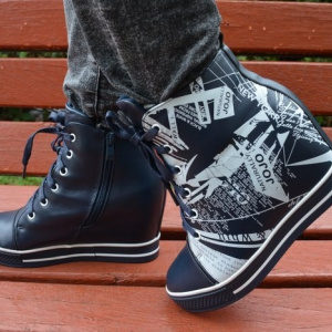 Pantof sport cu platforma ascunsa, bleumarin cu design interesant - Img 3