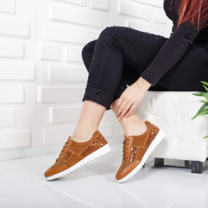 Pantof sport din piele naturala, culoare maro, cu design clasic - Img 5