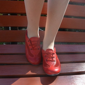 Pantof sport, talpa joasa, din piele naturala, de culoare rosie - Img 3