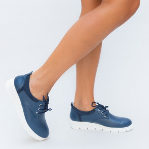 Pantof trendy cu siret si talpa usoara, din piele naturala bleumarin - Img 5