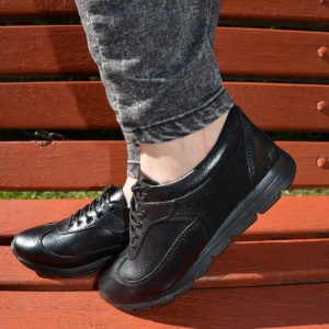 Pantof trendy cu siret si talpa usoara, din piele naturala neagra - Img 3