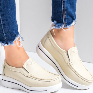 Pantofi damă bej din piele naturală cu talpă ortopedică - Img 2