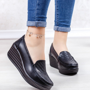 Pantofi damă negri din piele naturală cu platformă confortabilă - Img 2