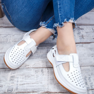 Pantofi din piele cu perforatii si talpa comoda,nuanta de alb - Img 4