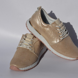 Pantofi moderni, nuanta de auriu din piele naturala - Img 4