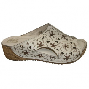 Papuc de vara cu aspect deosebit, bej cu design floral maro - Img 1