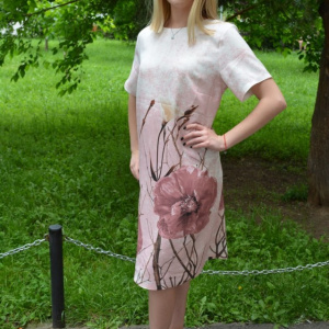 Rochie Aida de zi,design floral,nuanat alb-roz - Img 3