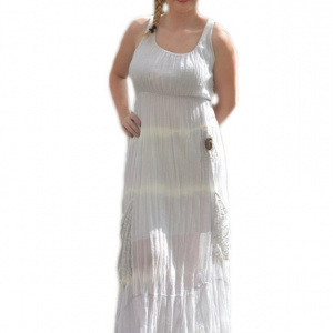 Rochie alba cu aspect creponat, cu bretele late si decolteu - Img 1
