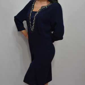 Rochie bleumarin pentru ocazii cu insertii de dantela si strasuri - Img 4