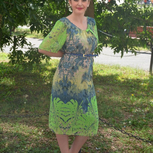 Rochie casual cu maneca scurta, bleumarin cu design verde - Img 4