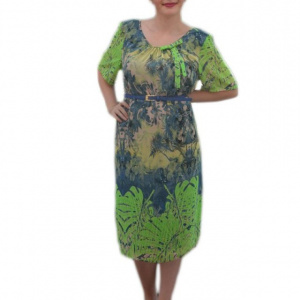 Rochie casual cu maneca scurta, bleumarin cu design verde - Img 1