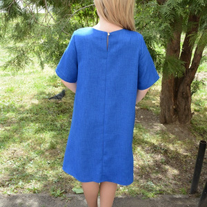 Rochie casual de culoare albastra, model evazat cu buzunare - Img 4