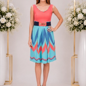Rochie casual de vara fara maneca si imprimeu multicolor