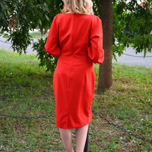 Rochie casual-elegant, rosie, cu maneca lunga si decor argintiu - Img 7