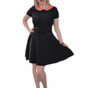 Rochie casual, in clos, de culoare neagra, cu guler corai - Img 1