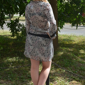Rochie casual, moderna, imprimeu floral marunt, negru-pudra - Img 3