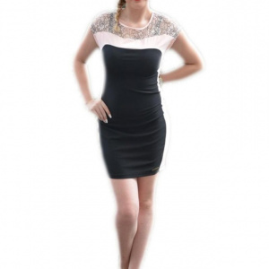 Rochie casual, senzuala, midi, de culoare negru-pudra RO-684-PU - Img 1